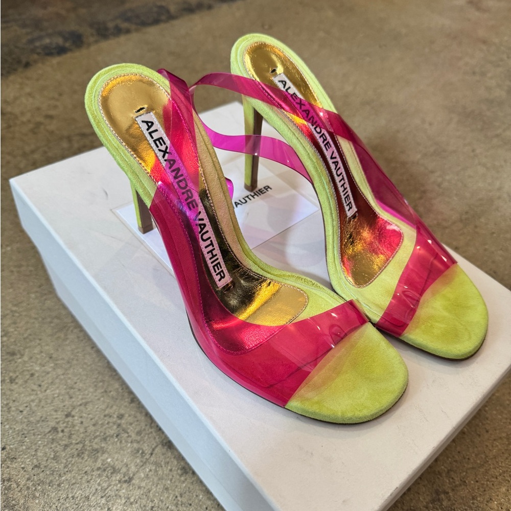 Alexander Vauthier - Suede Lime Slipper Crystal Thong Heel 
Size 37